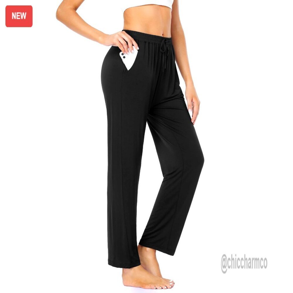 Wide Leg Yoga Pants with Pockets, Stretch Lounge Workout Pants